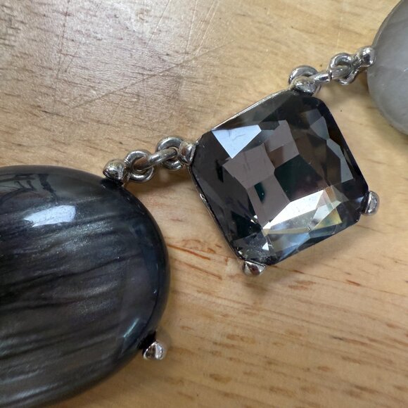 Multi-Stone Necklace With Oval Gray Shell Beads & Faceted Yellow/Smoky Quartz St - Picture 11 of 12